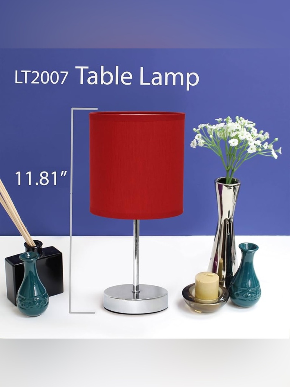 Red Mini Table Lamp Chrome Base Nightstand Desk Lamp - Picture 5 of 6